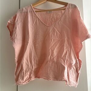 Velvet Blush Pink Cotton Gauze V-Neck Tunic Top